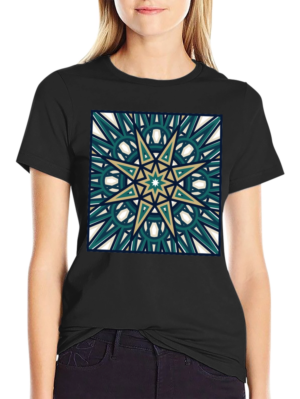 Geometric Star Design Black T-Shirt