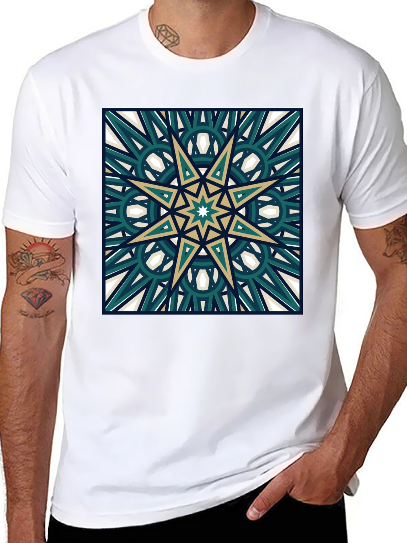 Geometric Star Design Black T-Shirt