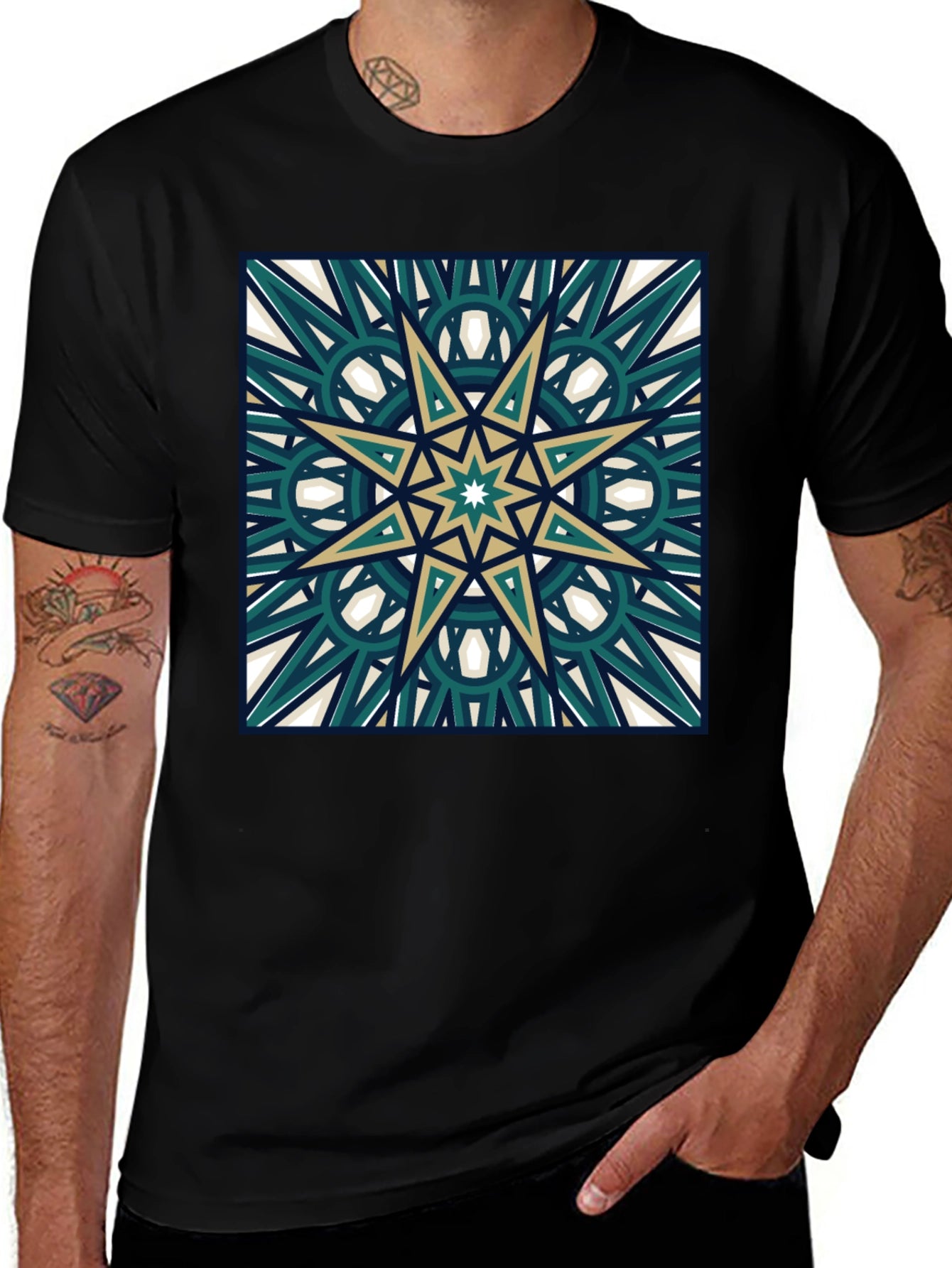 Geometric Star Design Black T-Shirt