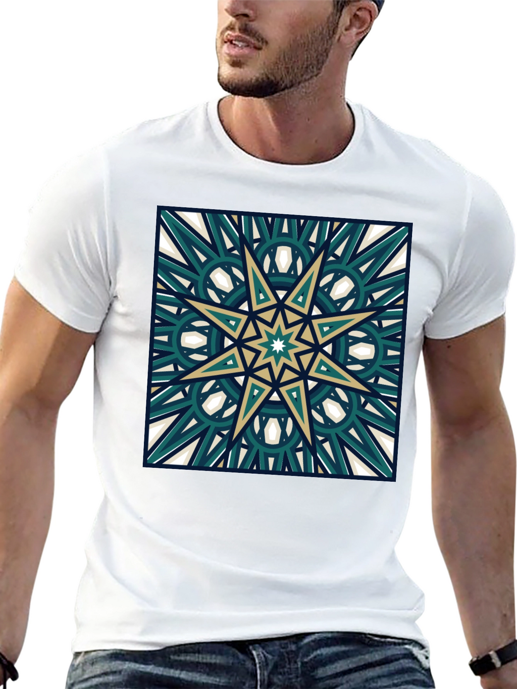 Geometric Star Design Black T-Shirt