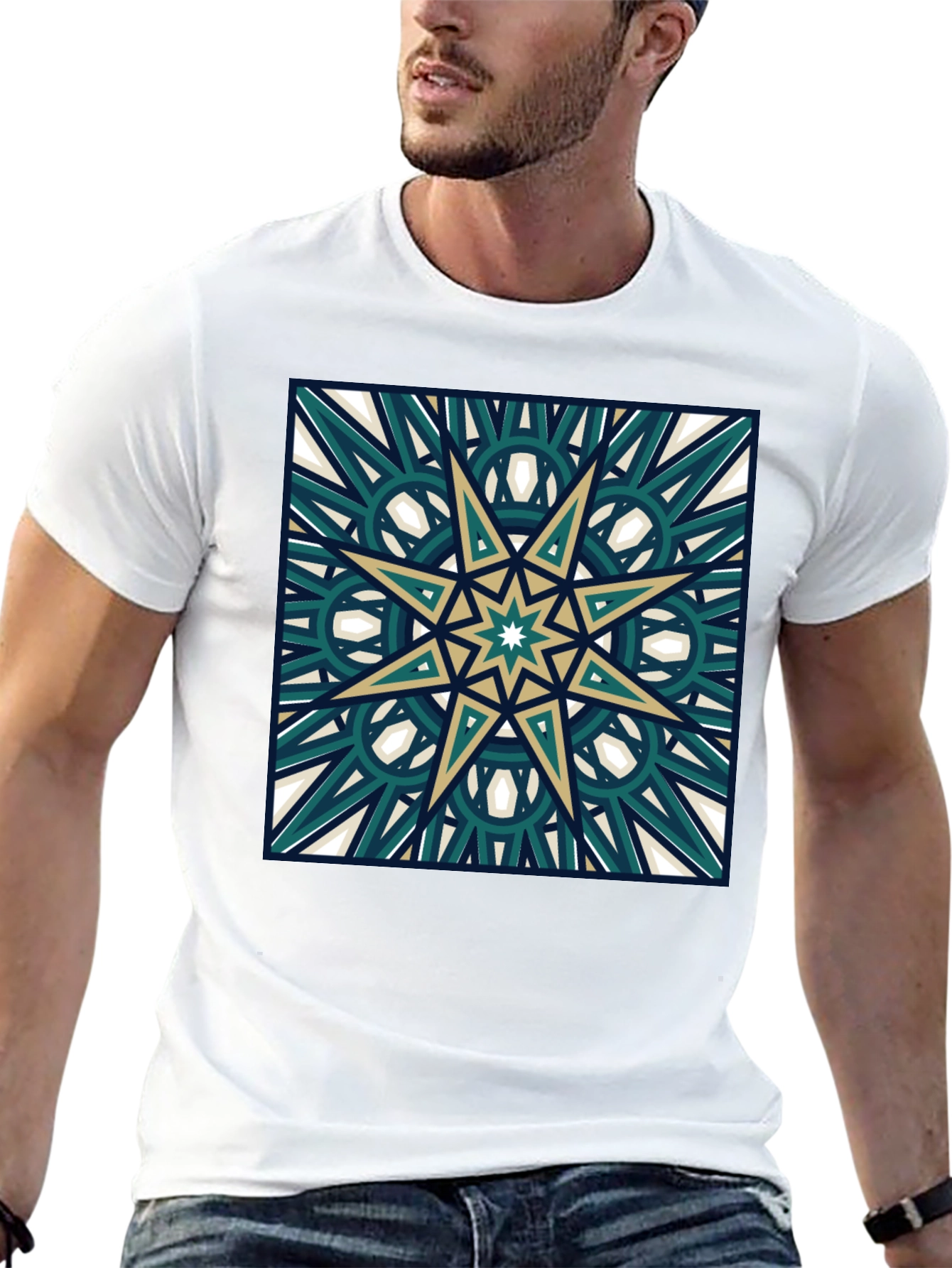 Geometric Star Design Black T-Shirt