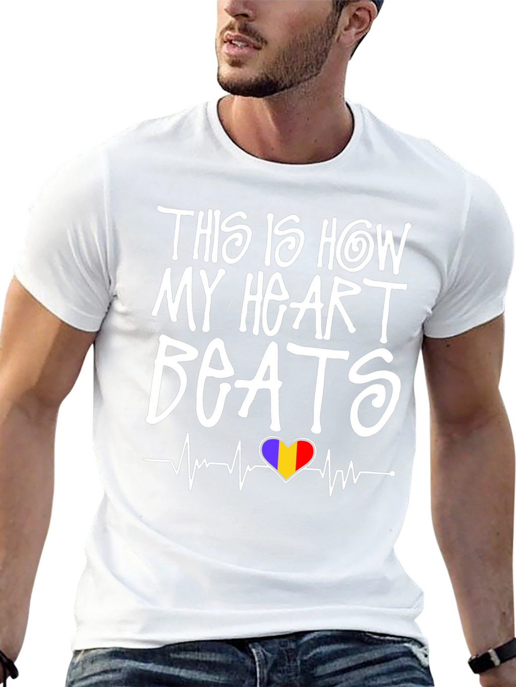 Heart Beats Romania Flag T-Shirt