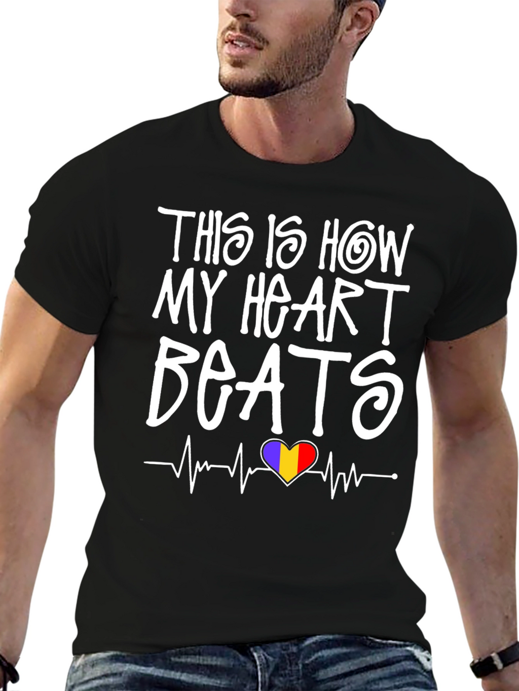 Heart Beats Romania Flag T-Shirt