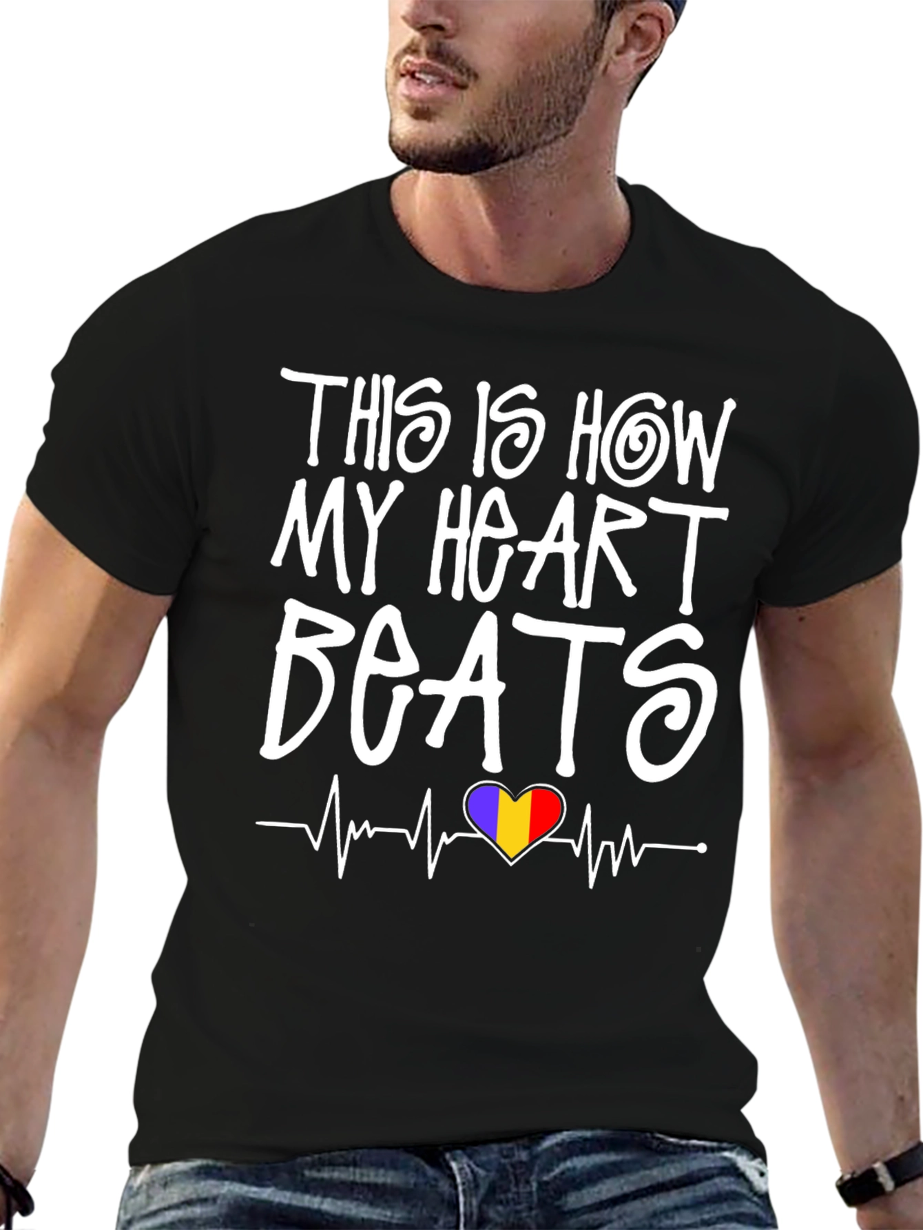 Heart Beats Romania Flag T-Shirt