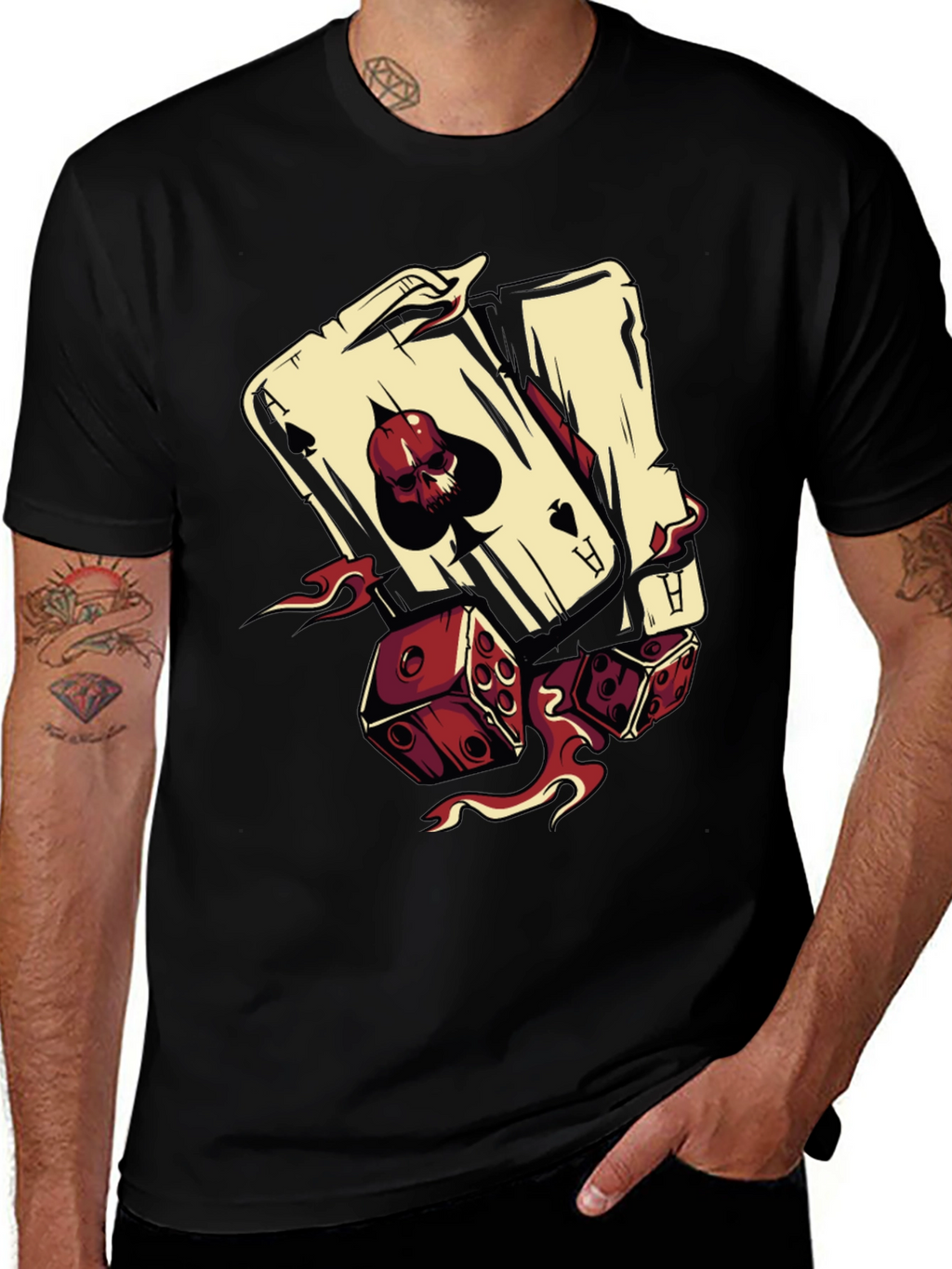 Skull Ace and Dice Graphic T-Shirt