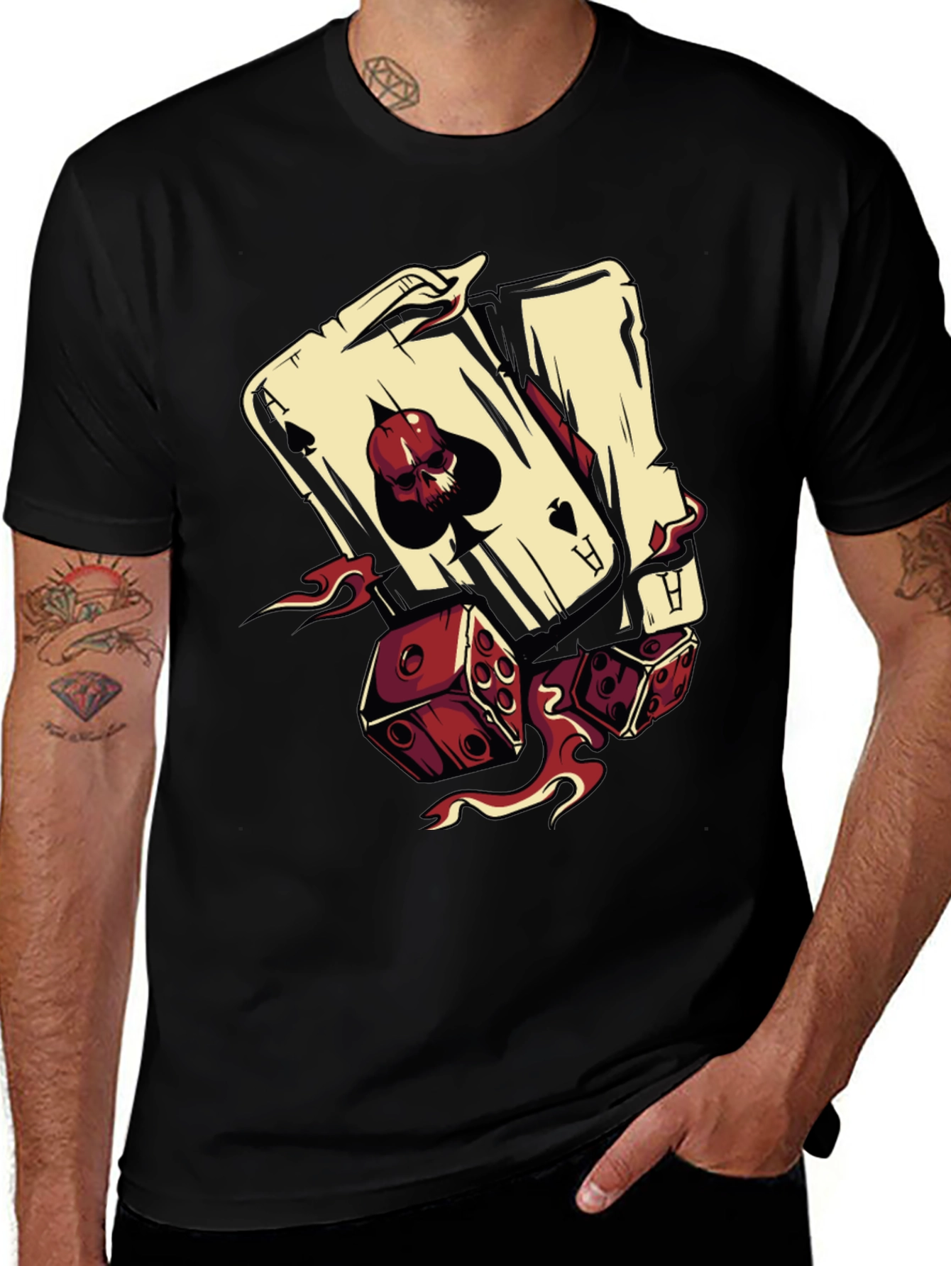Skull Ace and Dice Graphic T-Shirt