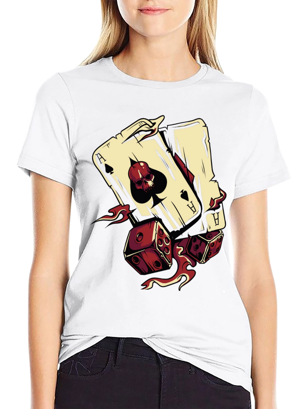 Skull Ace and Dice Graphic T-Shirt