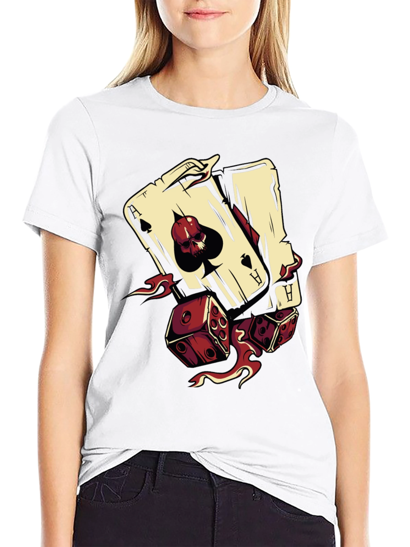 Skull Ace and Dice Graphic T-Shirt