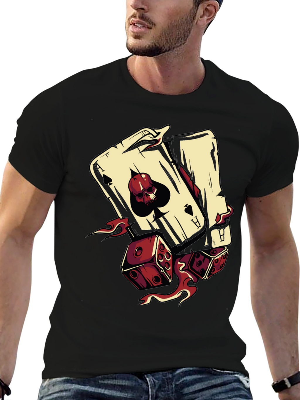 Skull Ace and Dice Graphic T-Shirt