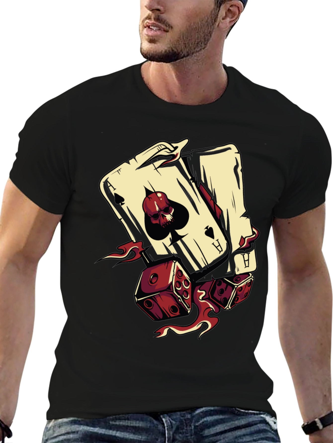 Skull Ace and Dice Graphic T-Shirt
