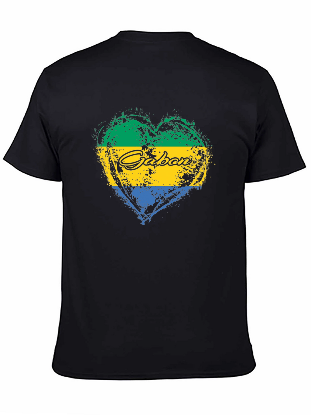 Gabon Flag Heart T-Shirt Black Crew Neck