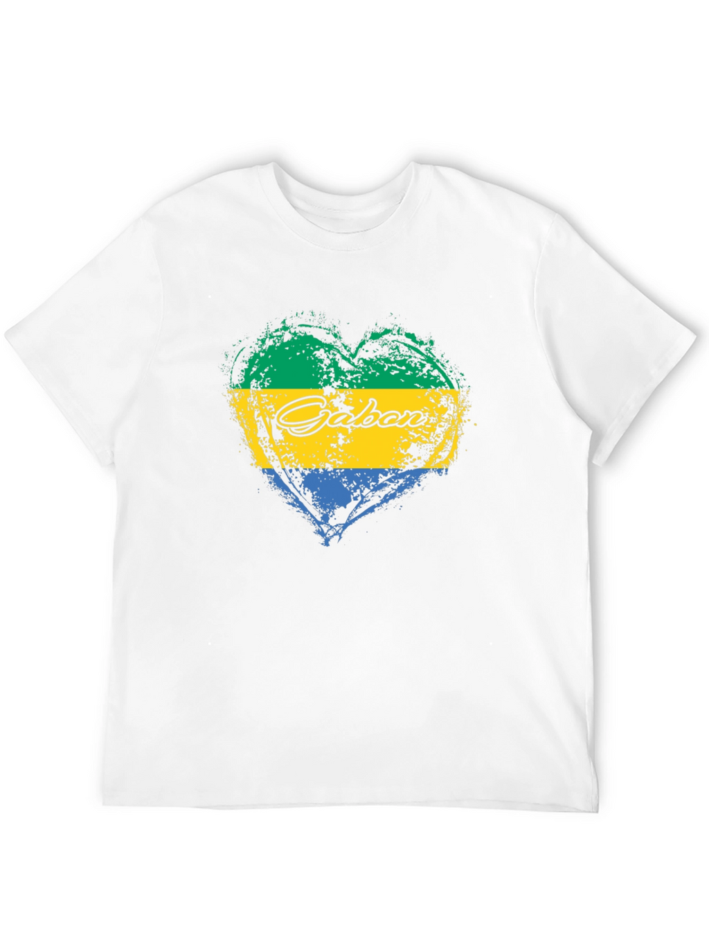 Gabon Flag Heart T-Shirt Black Crew Neck