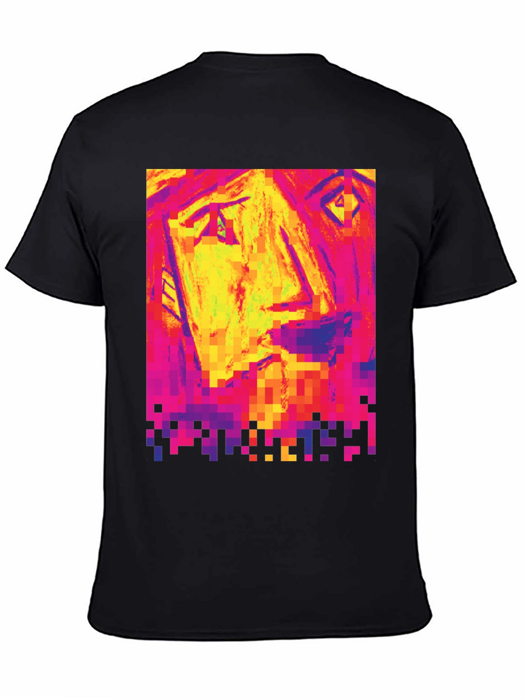 Pixelated Face Graphic Black T-Shirt