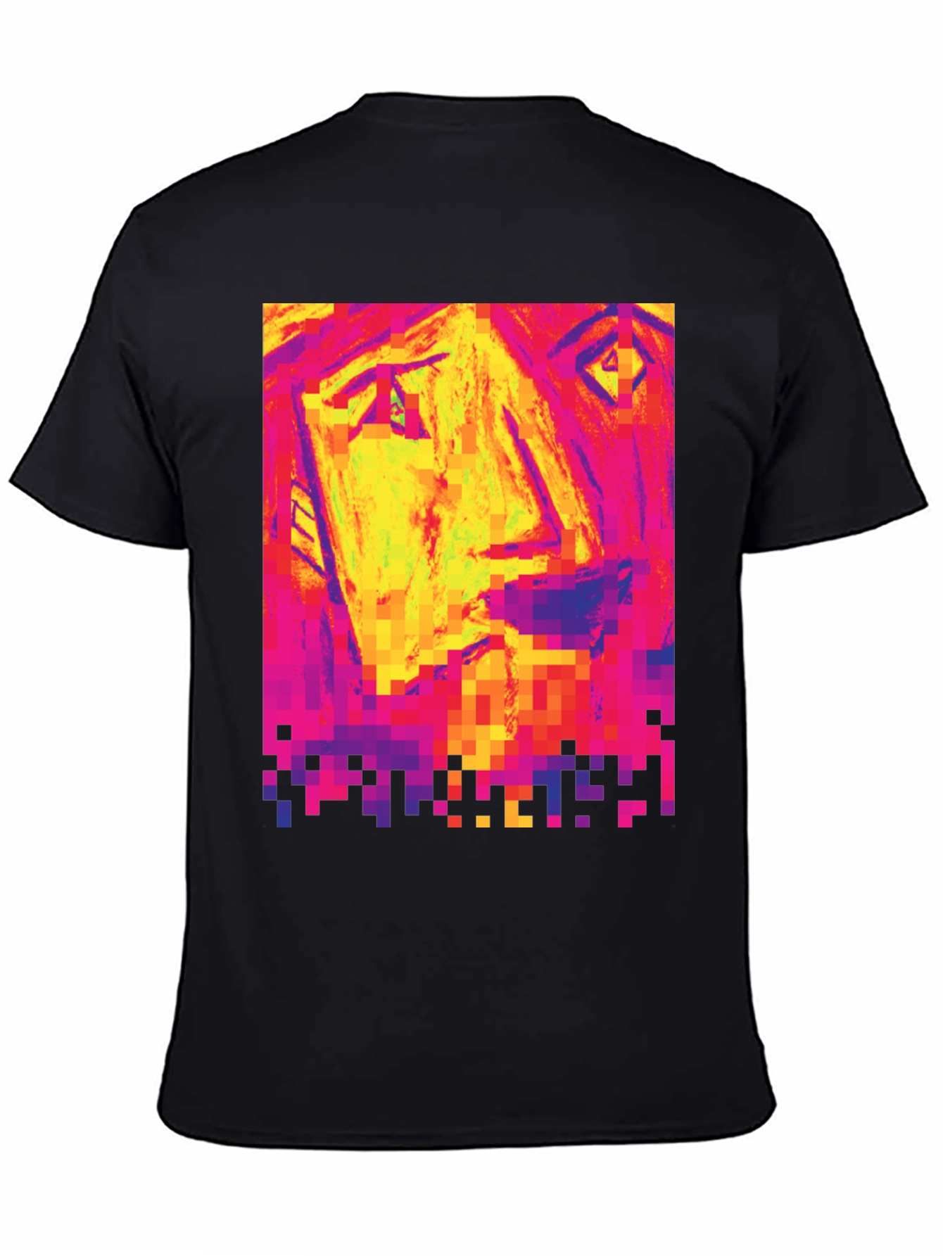Pixelated Face Graphic Black T-Shirt