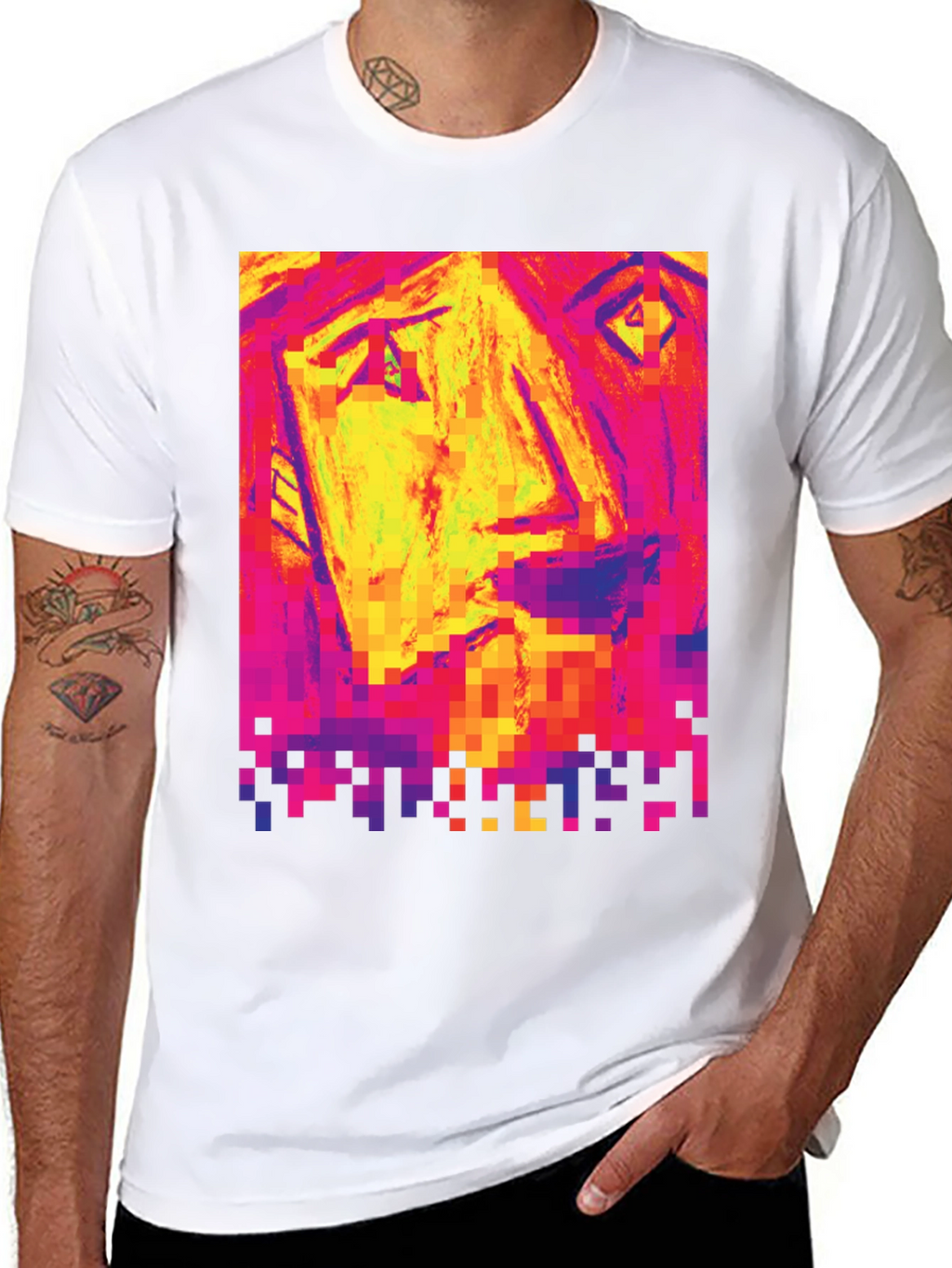 Pixelated Face Graphic Black T-Shirt