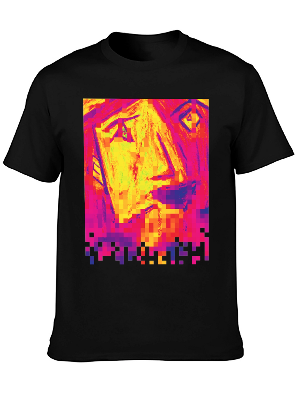 Pixelated Face Graphic Black T-Shirt