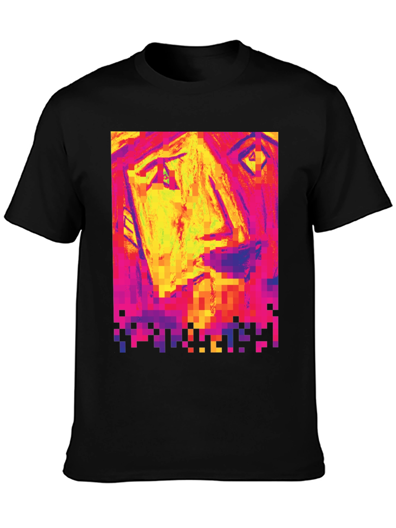 Pixelated Face Graphic Black T-Shirt