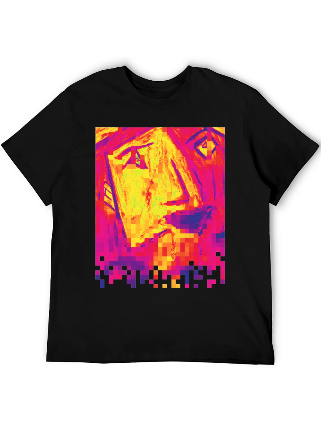 Pixelated Face Graphic Black T-Shirt