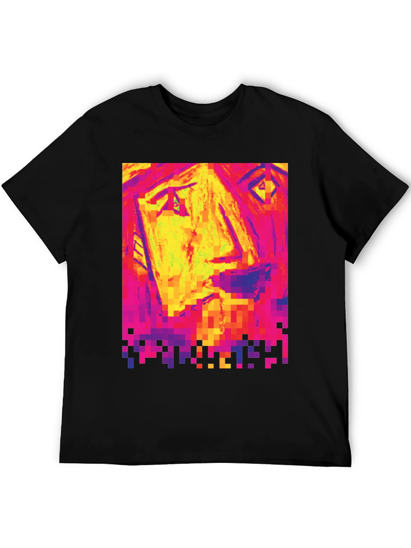 Pixelated Face Graphic Black T-Shirt