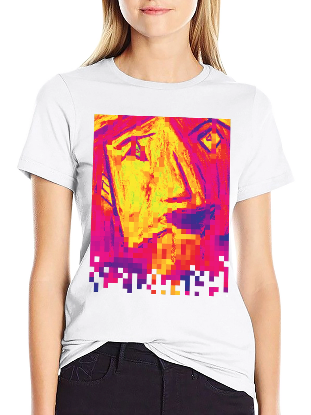 Pixelated Face Graphic Black T-Shirt