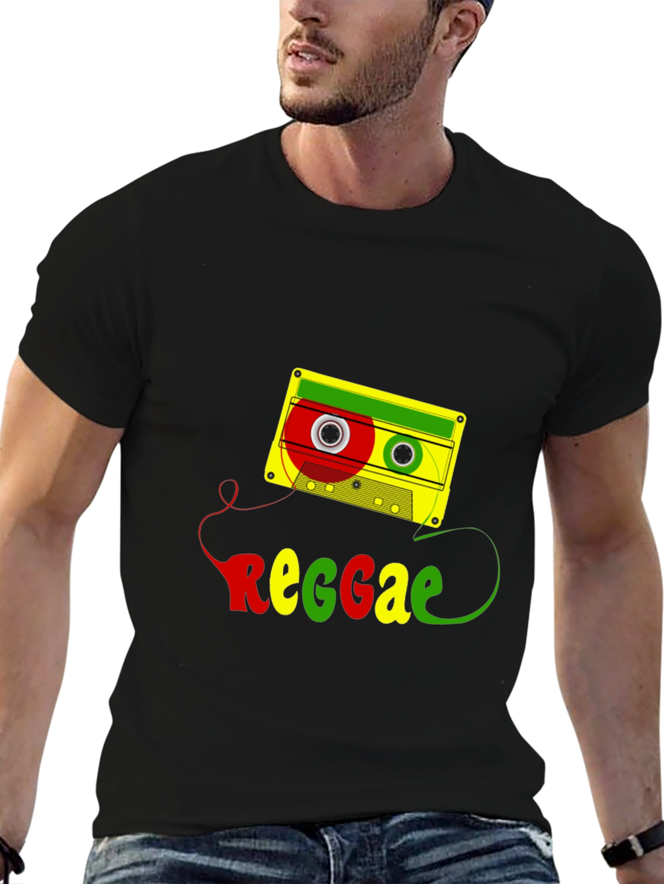 Reggae Cassette Tape Graphic Tee - Black Cotton Blend