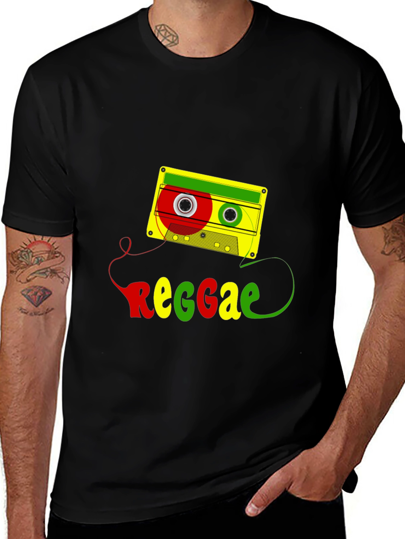 Reggae Cassette Tape Graphic Tee - Black Cotton Blend