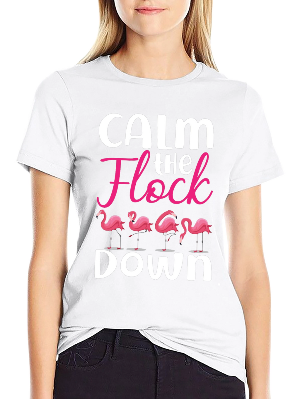Calm The Flock Down T-Shirt - Funny Flamingo Tee