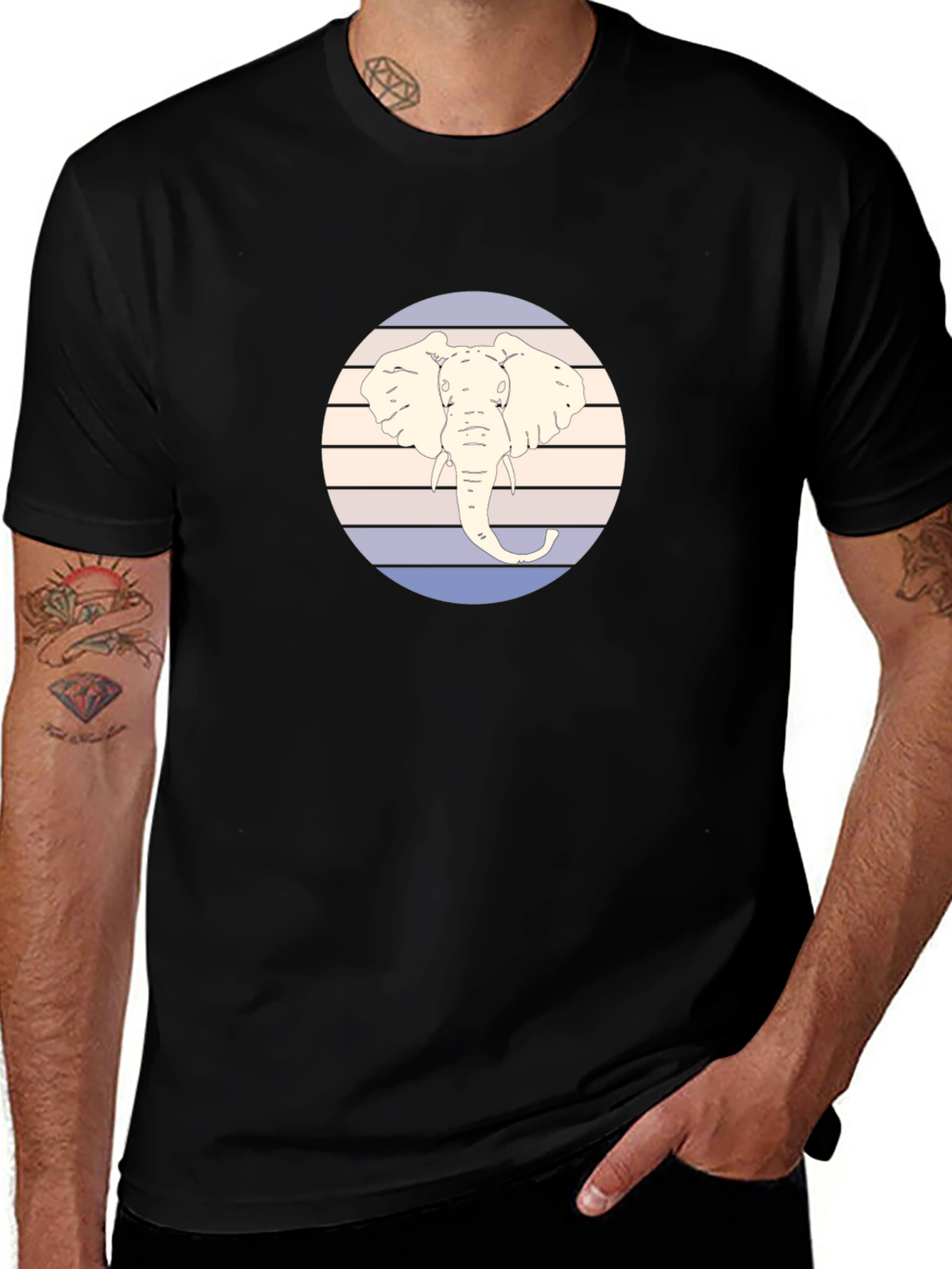 Elephant Graphic Tee - Retro Style Mens T-Shirt