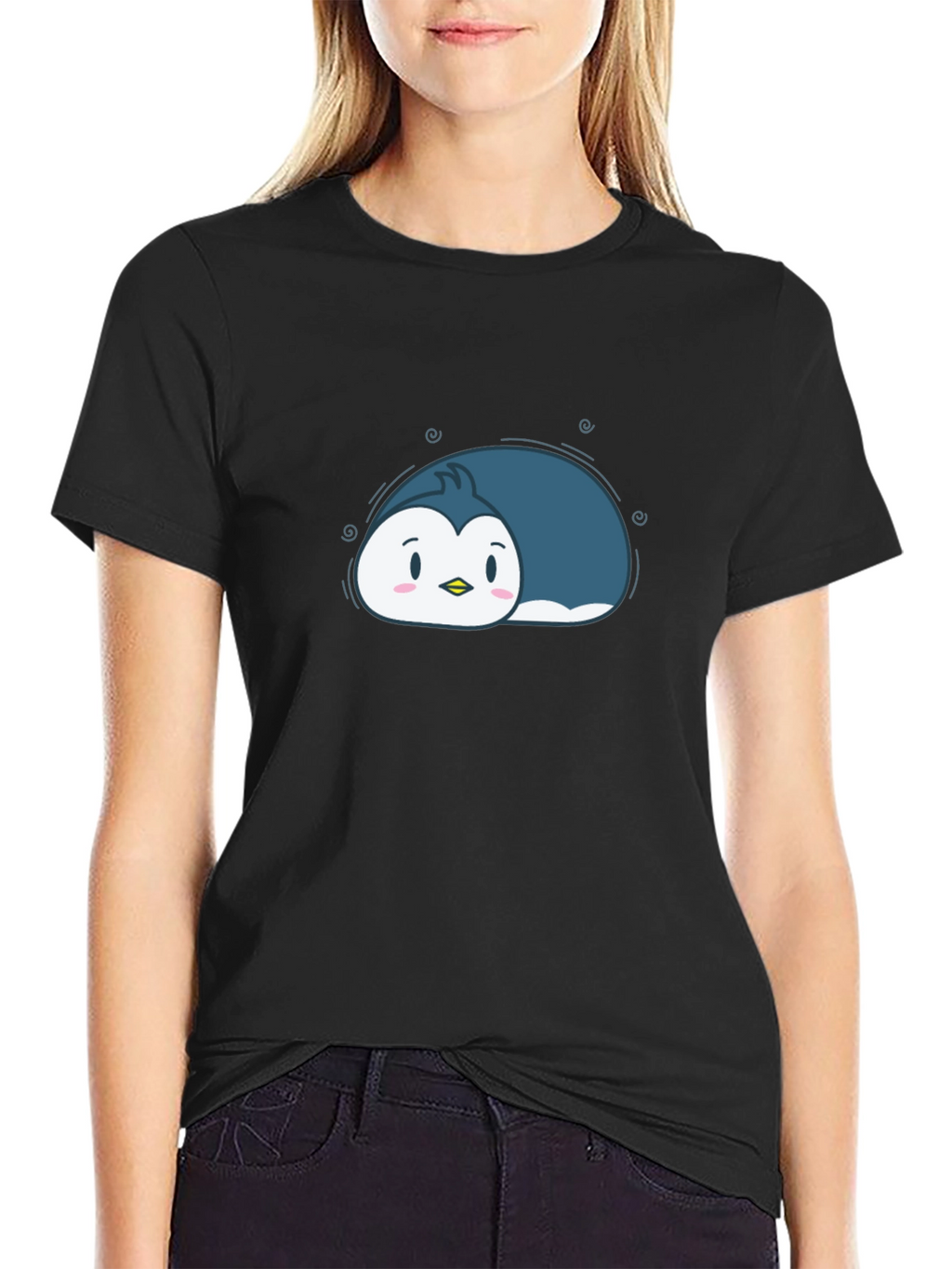 Cute Cartoon Penguin Black T-Shirt