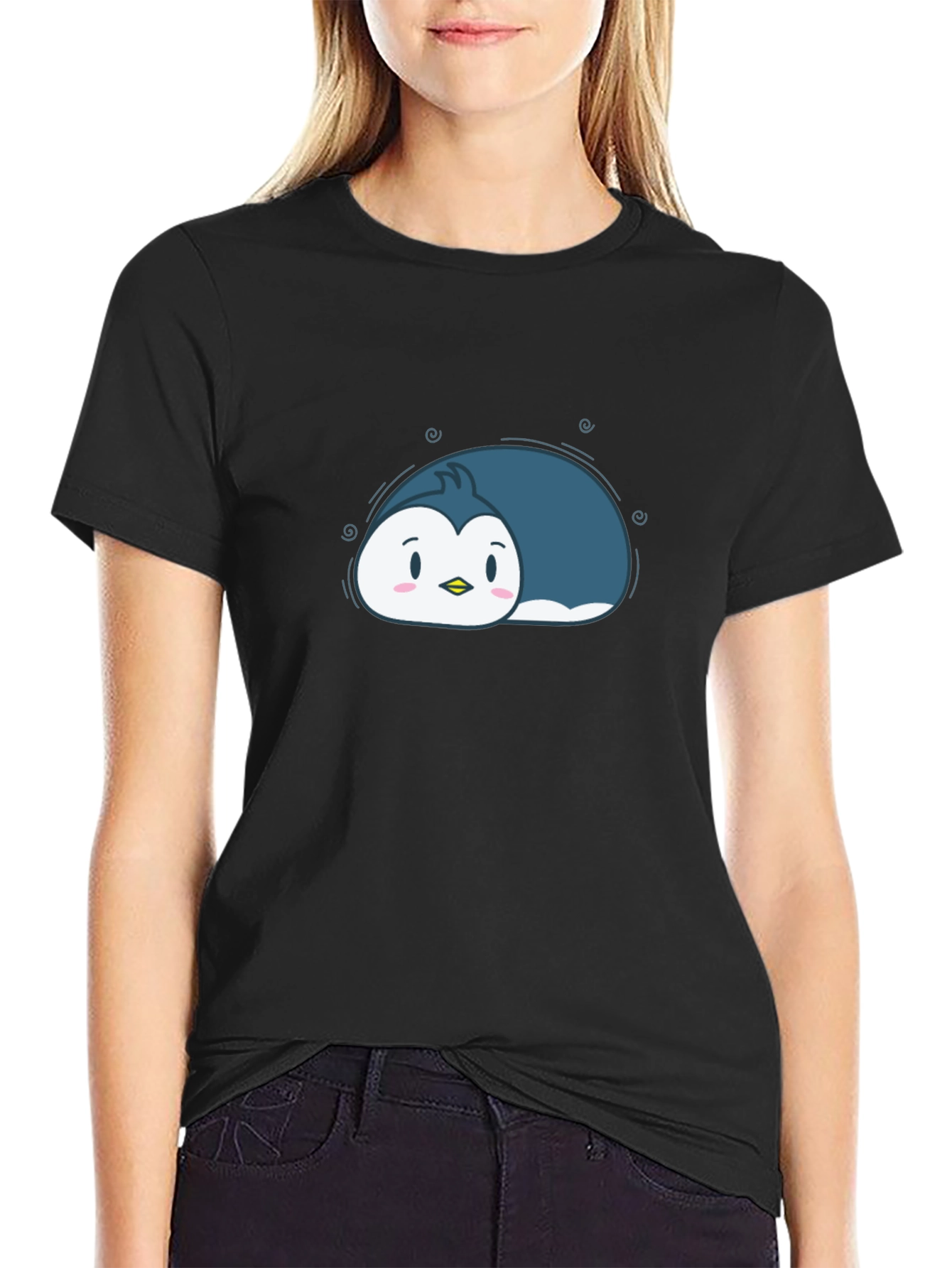 Cute Cartoon Penguin Black T-Shirt