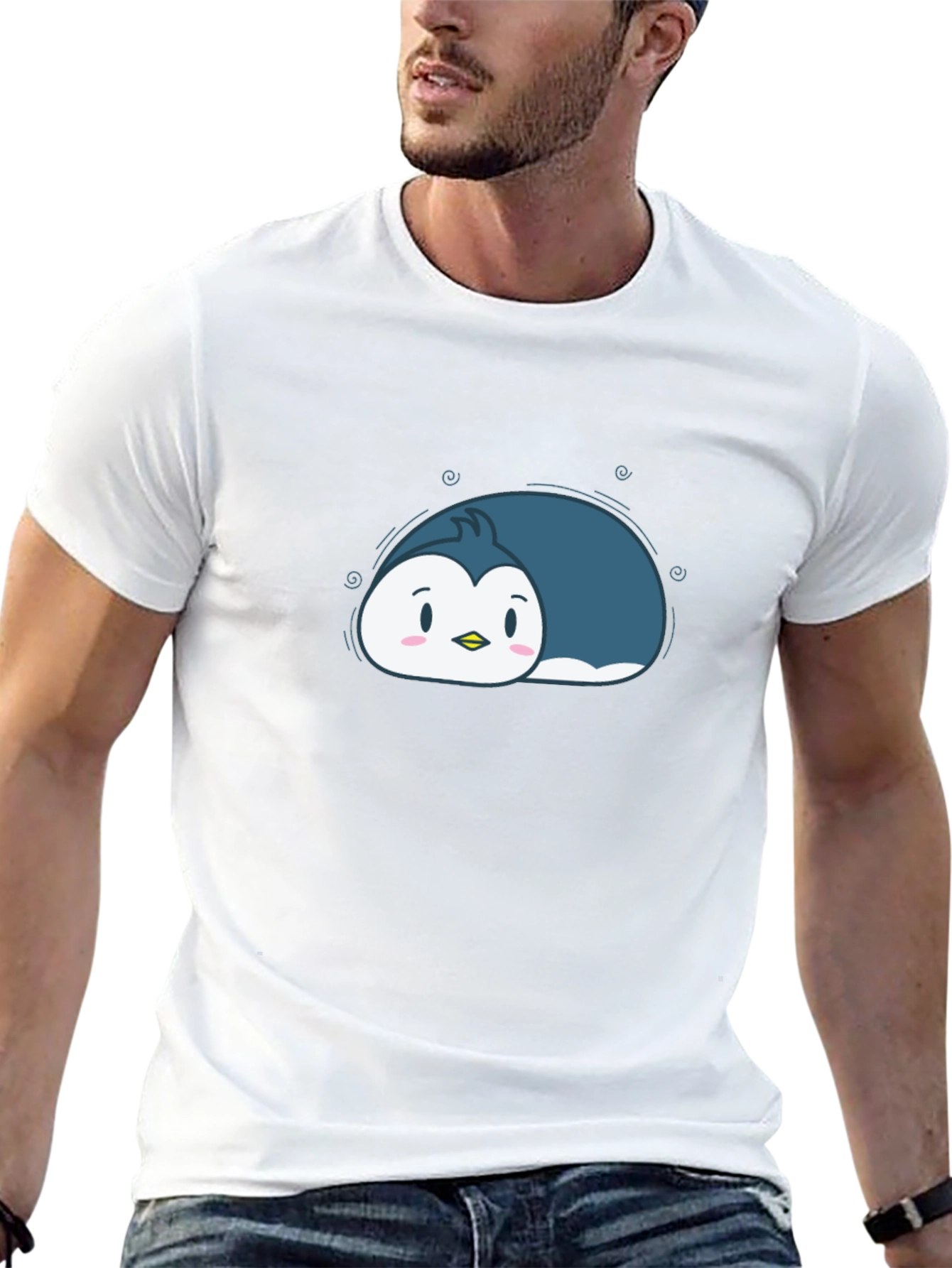 Cute Cartoon Penguin Black T-Shirt