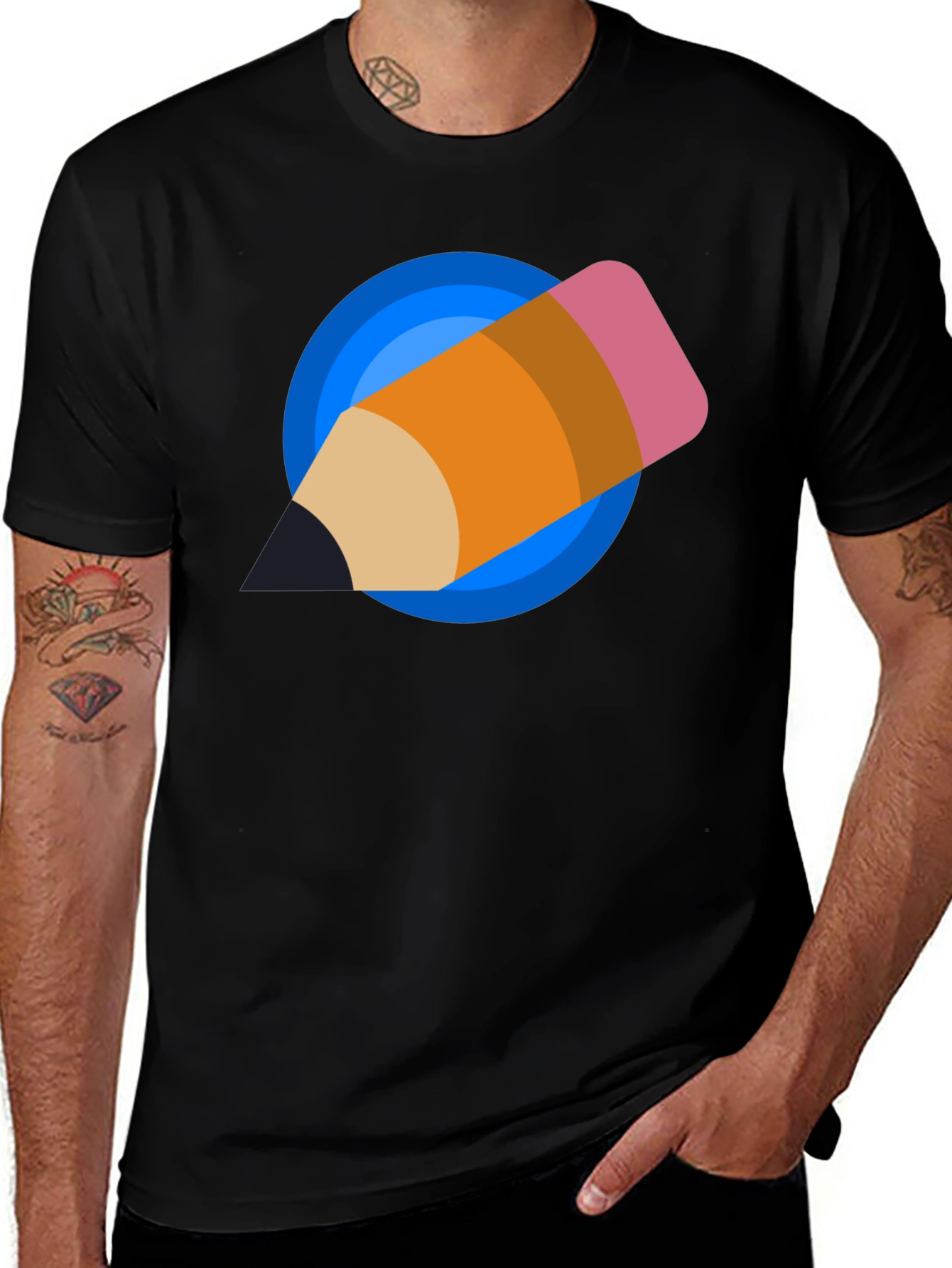 Creative Pencil Design Black T-Shirt