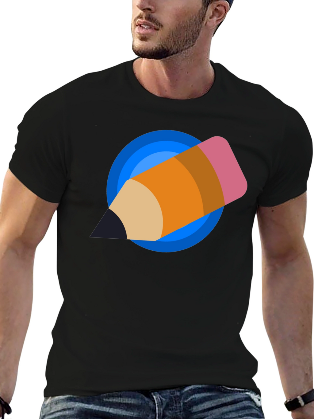 Creative Pencil Design Black T-Shirt