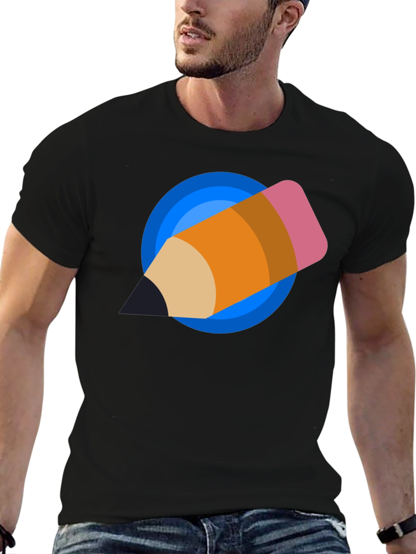 Creative Pencil Design Black T-Shirt