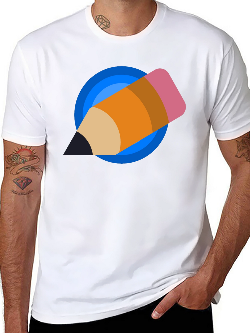 Creative Pencil Design Black T-Shirt