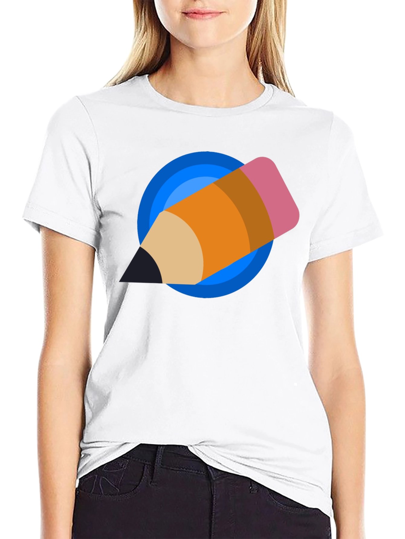 Creative Pencil Design Black T-Shirt