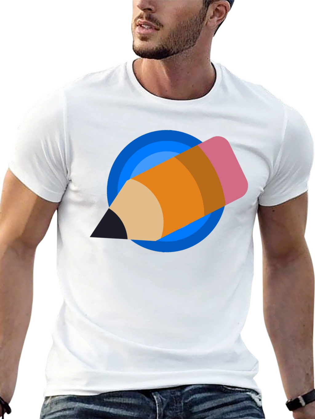Creative Pencil Design Black T-Shirt