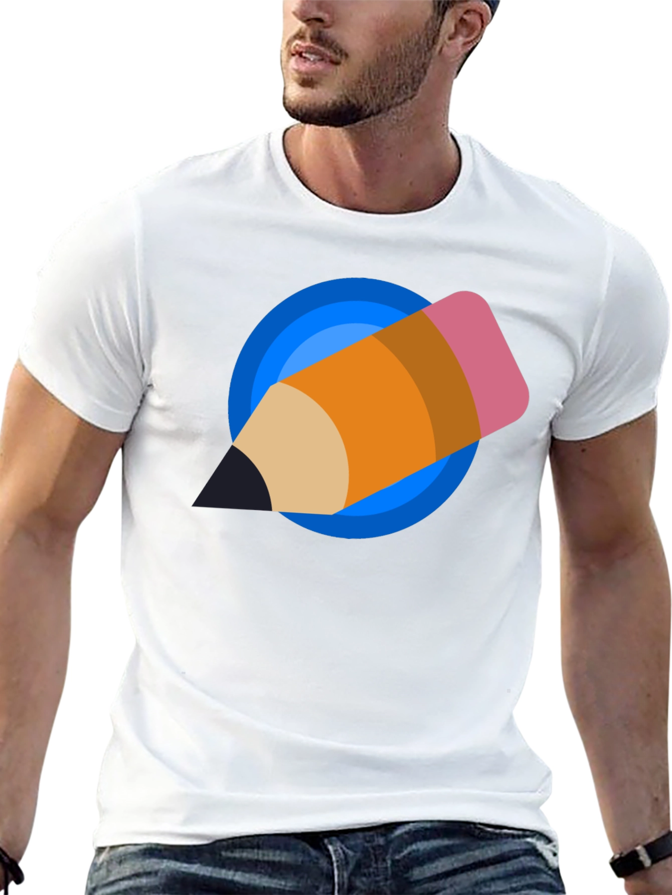 Creative Pencil Design Black T-Shirt