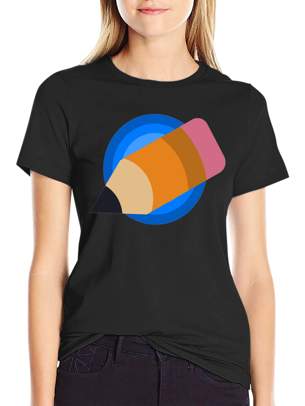 Creative Pencil Design Black T-Shirt