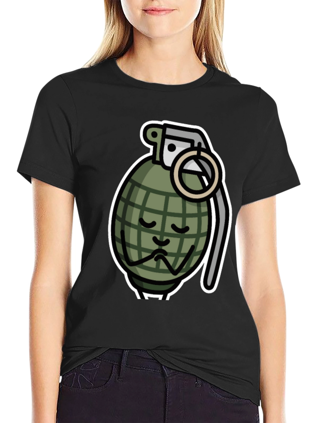 Sad Grenade Graphic T-Shirt - Black