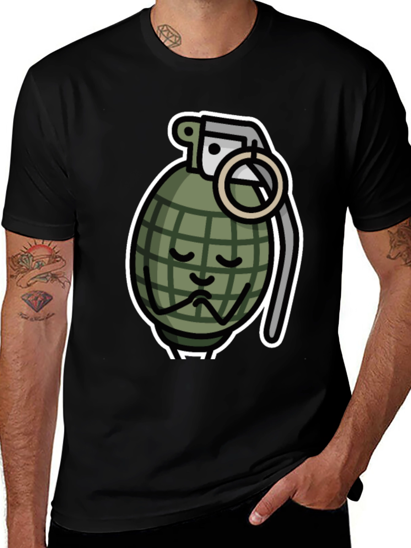 Sad Grenade Graphic T-Shirt - Black