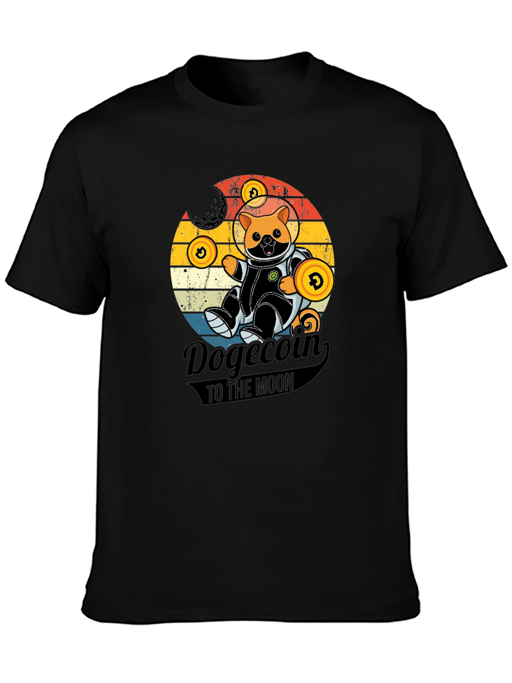 Dogecoin to the Moon Black Graphic Tee
