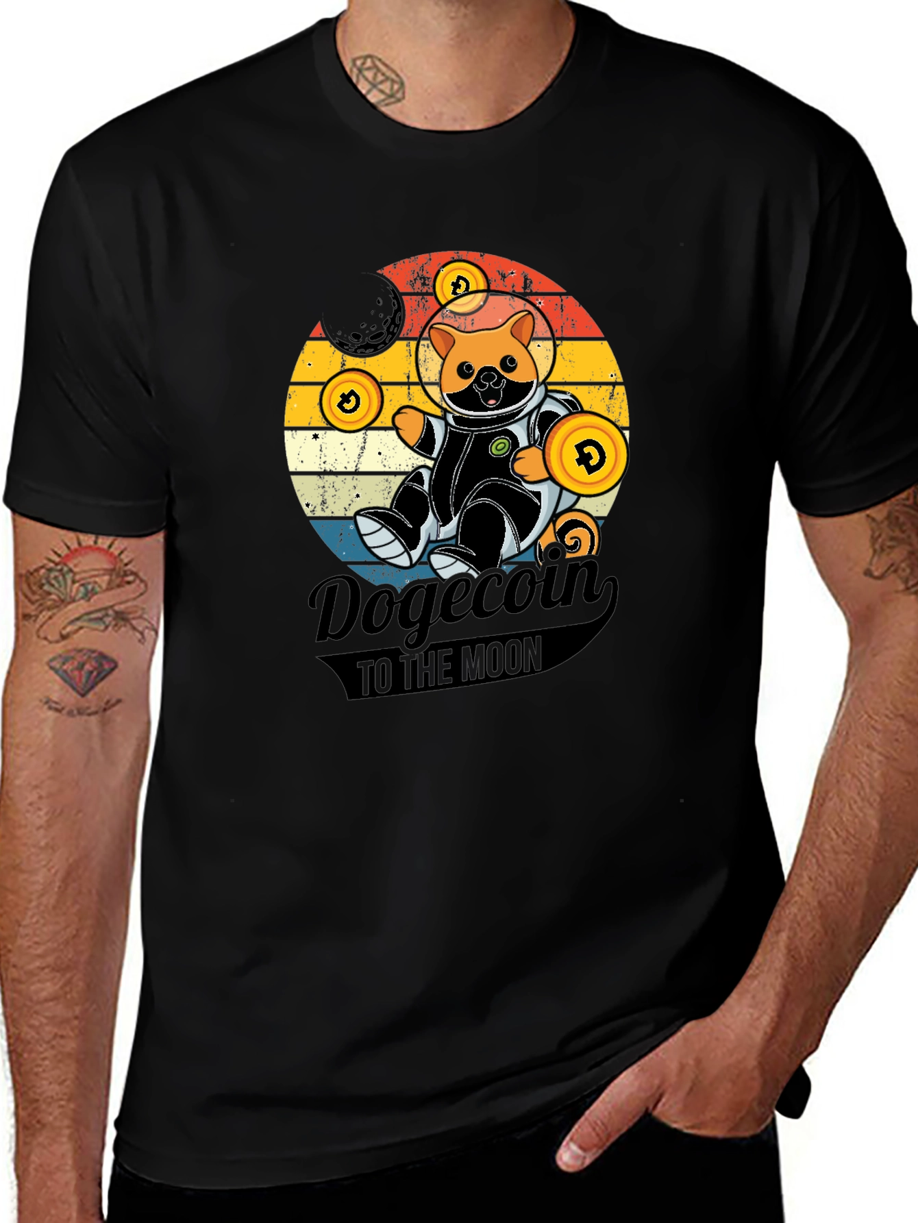 Dogecoin to the Moon Black Graphic Tee
