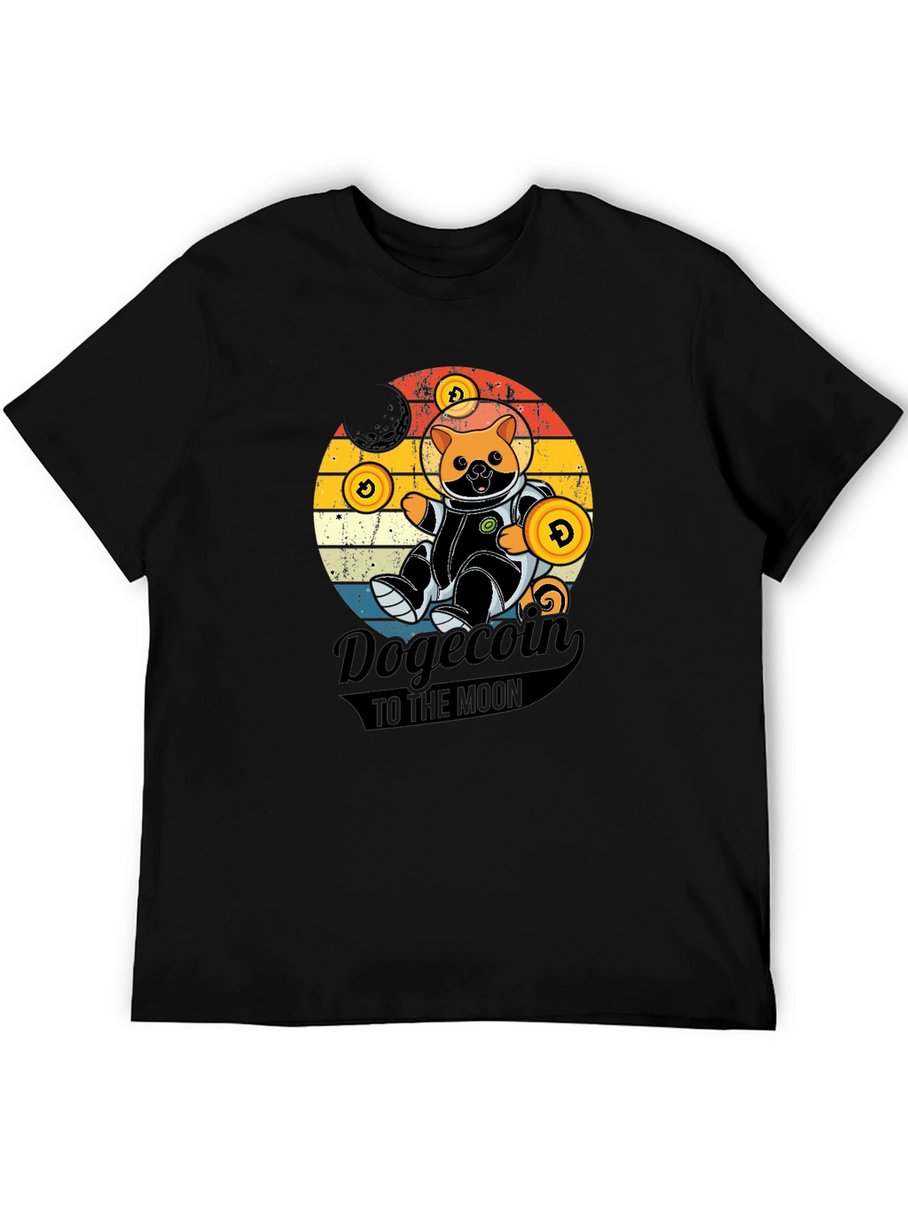 Dogecoin to the Moon Black Graphic Tee