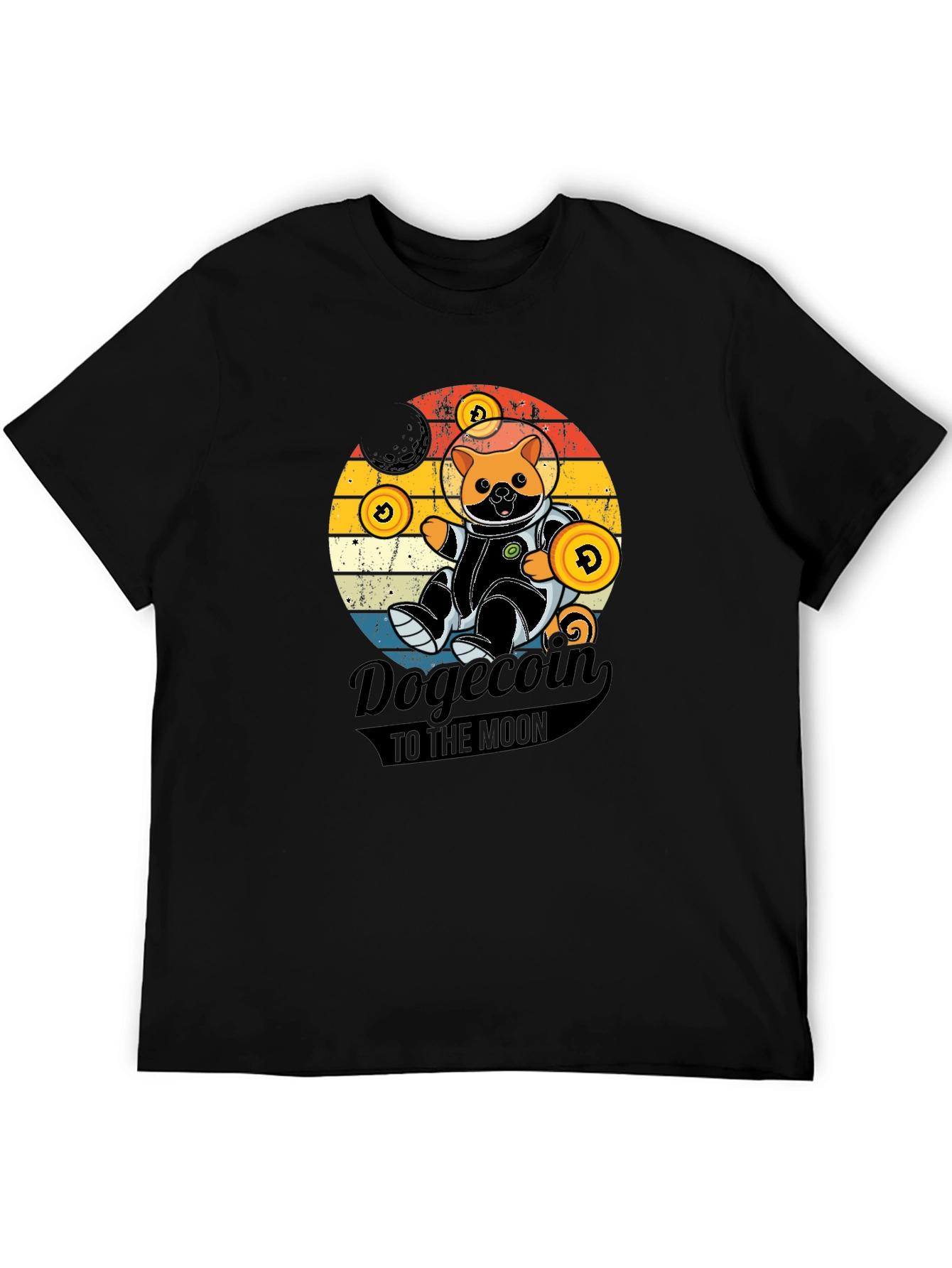Dogecoin to the Moon Black Graphic Tee