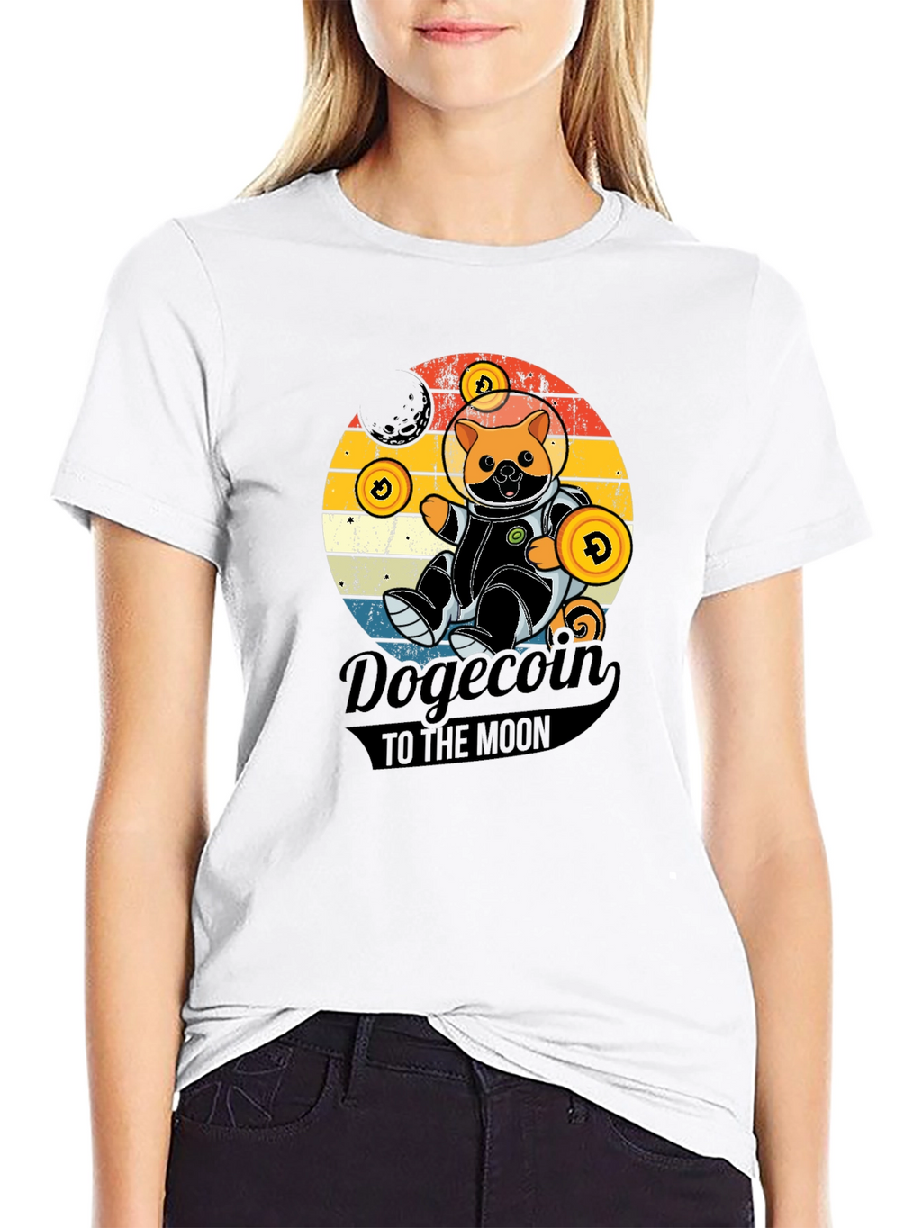 Dogecoin to the Moon Black Graphic Tee