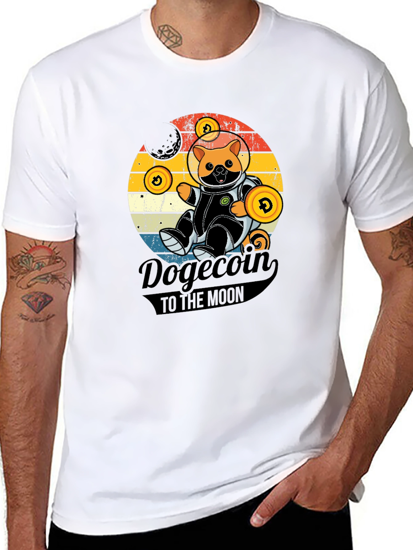 Dogecoin to the Moon Black Graphic Tee