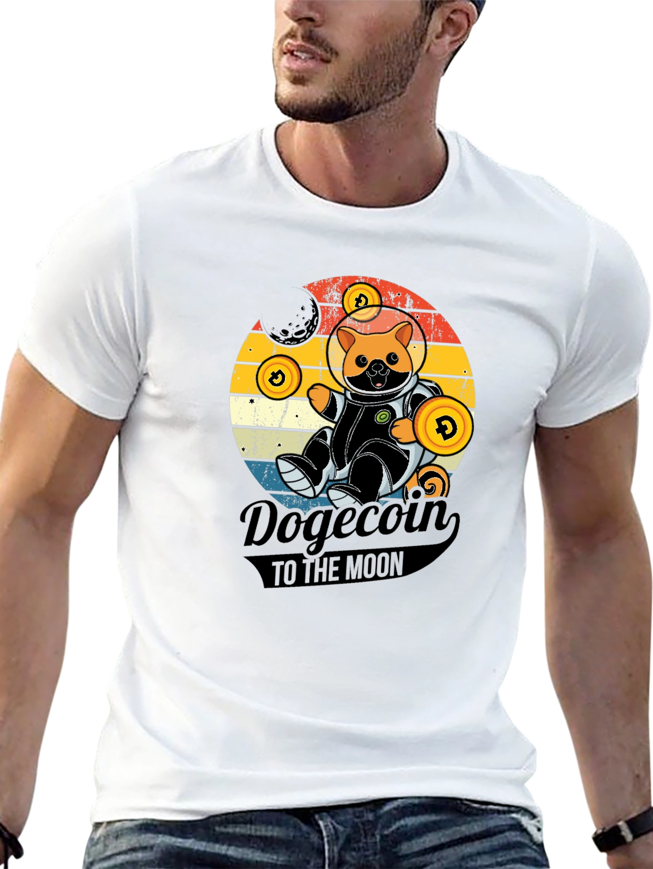 Dogecoin to the Moon Black Graphic Tee