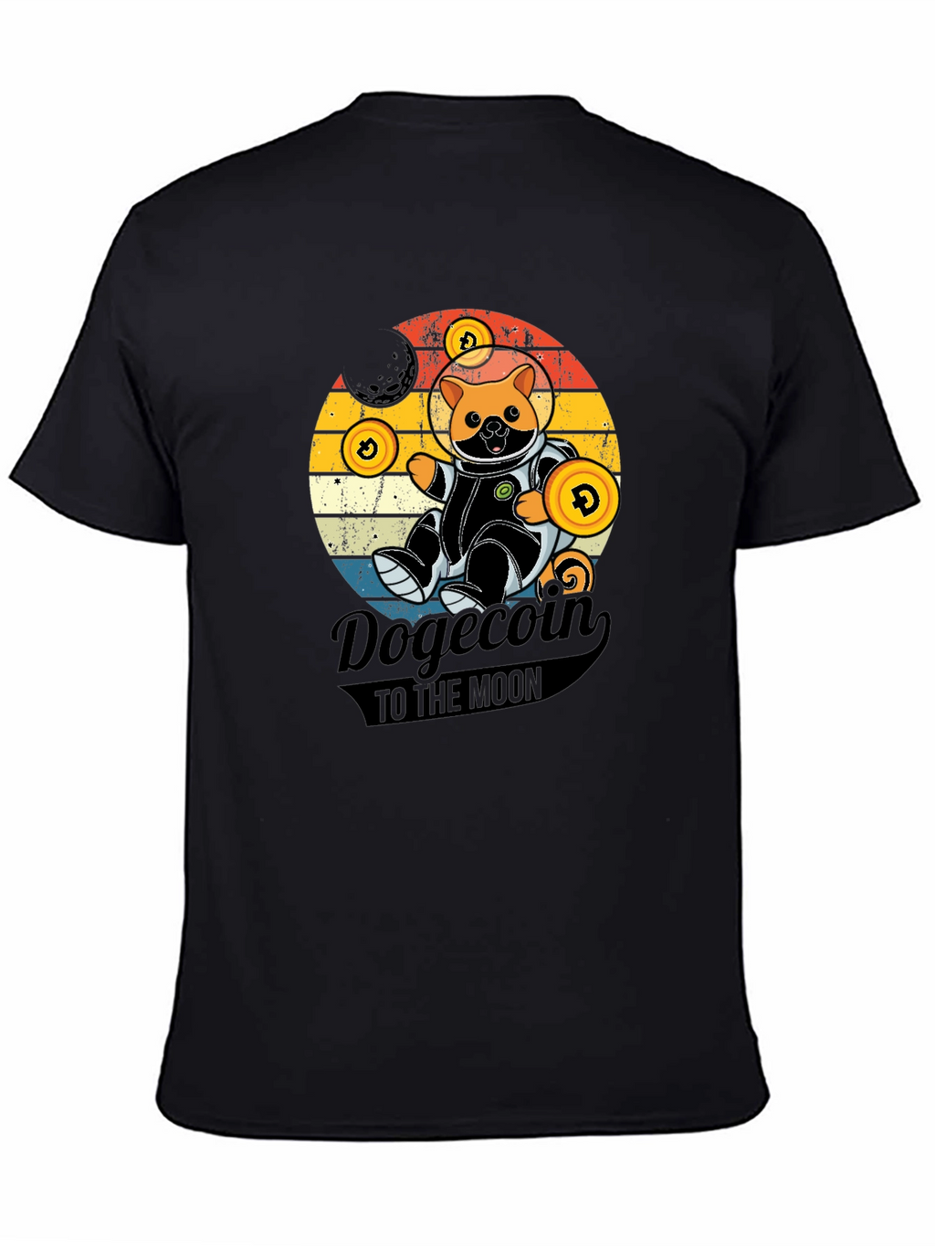 Dogecoin to the Moon Black Graphic Tee