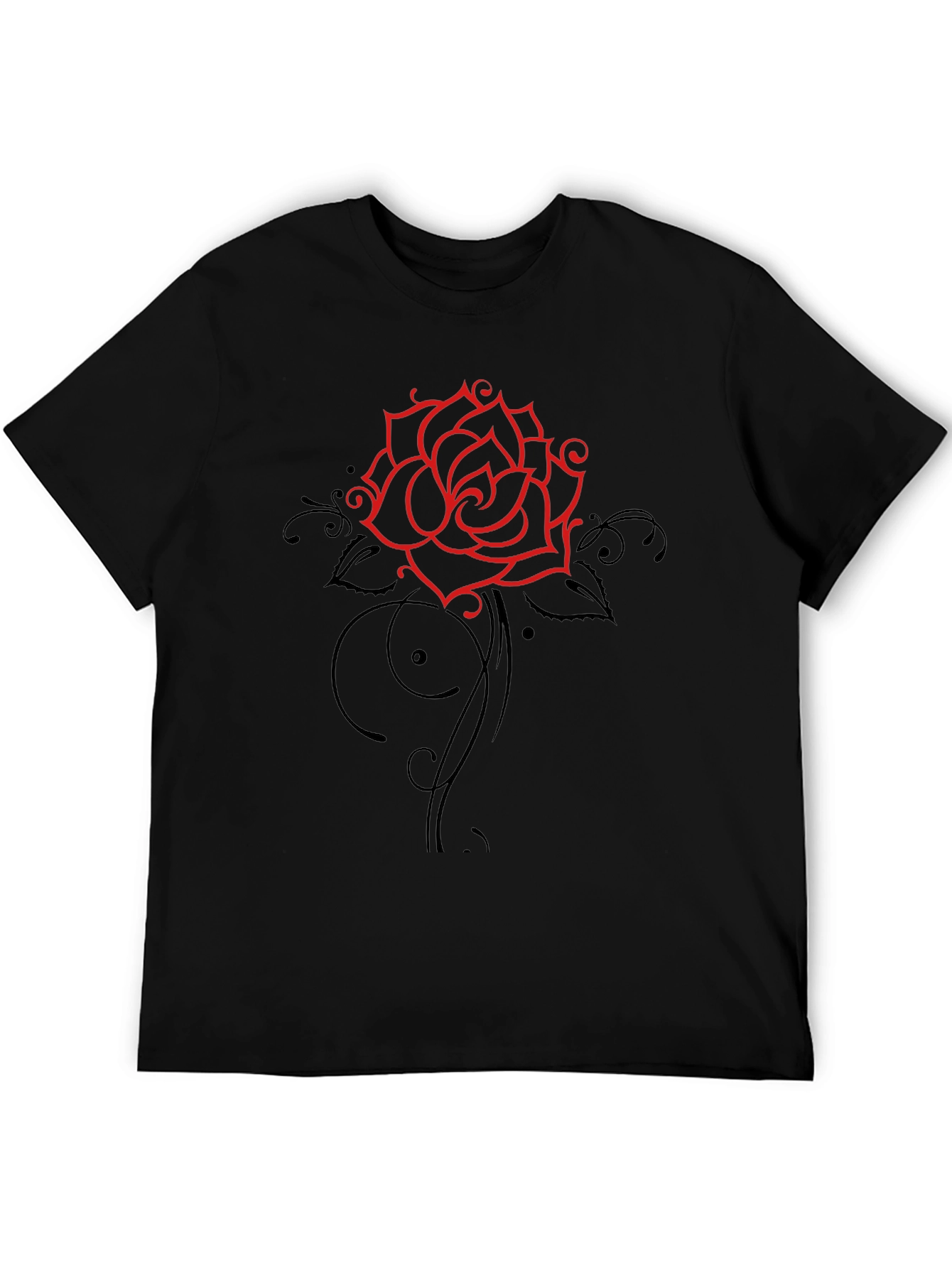 Rose Graphic Tee - Stylish Mens Black T-Shirt